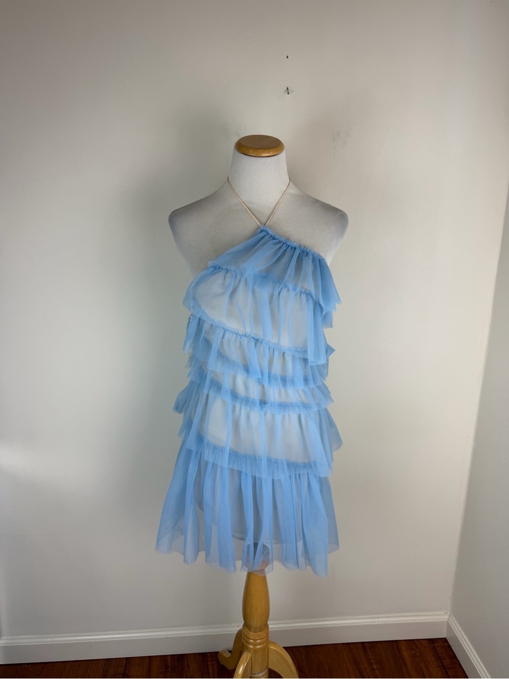 The Bar Lou Dress in Azure Ruffle Halter Blue size 2 - Picture 6 of 10